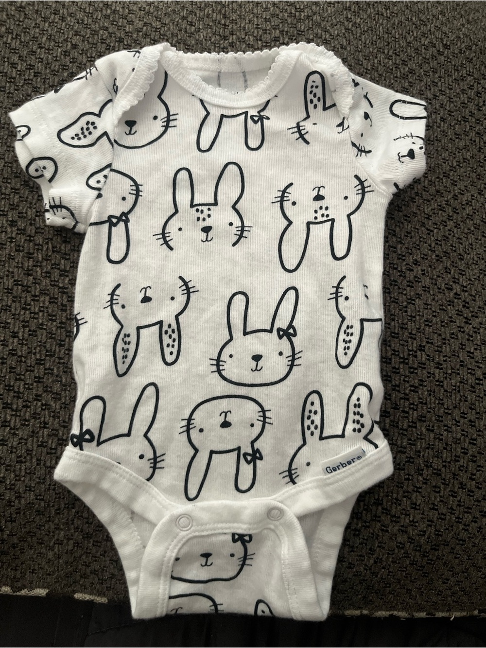 Gerber White One-Piece with Black Bunny Outline Print